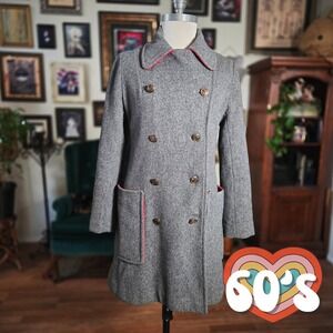 Penguin Fashions Double Breasted Wool Coat Red Trim Classic Style